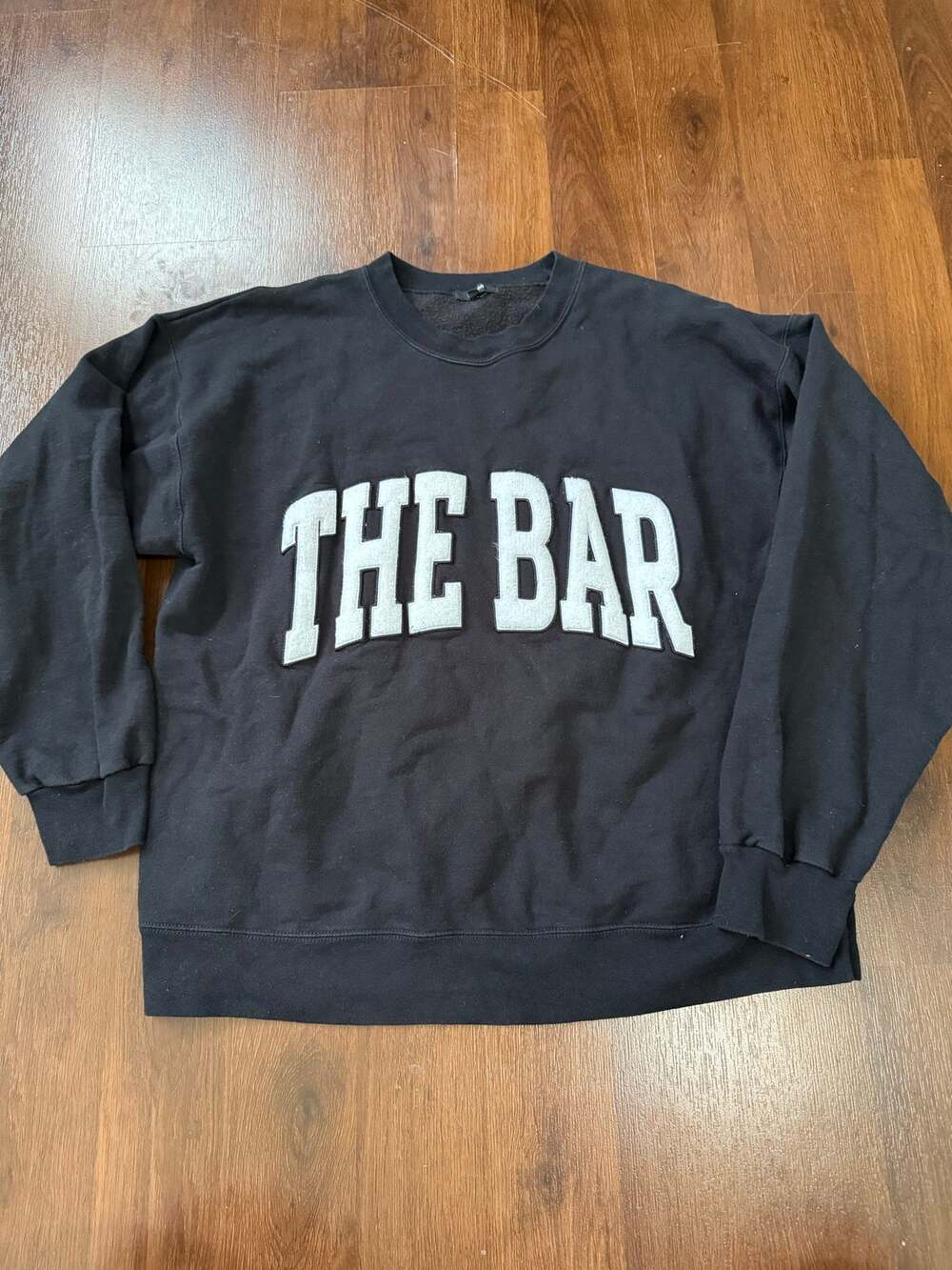 The Bar Varsity Crewneck Oversized Sweatshirt Black Sz L White Logo Casual